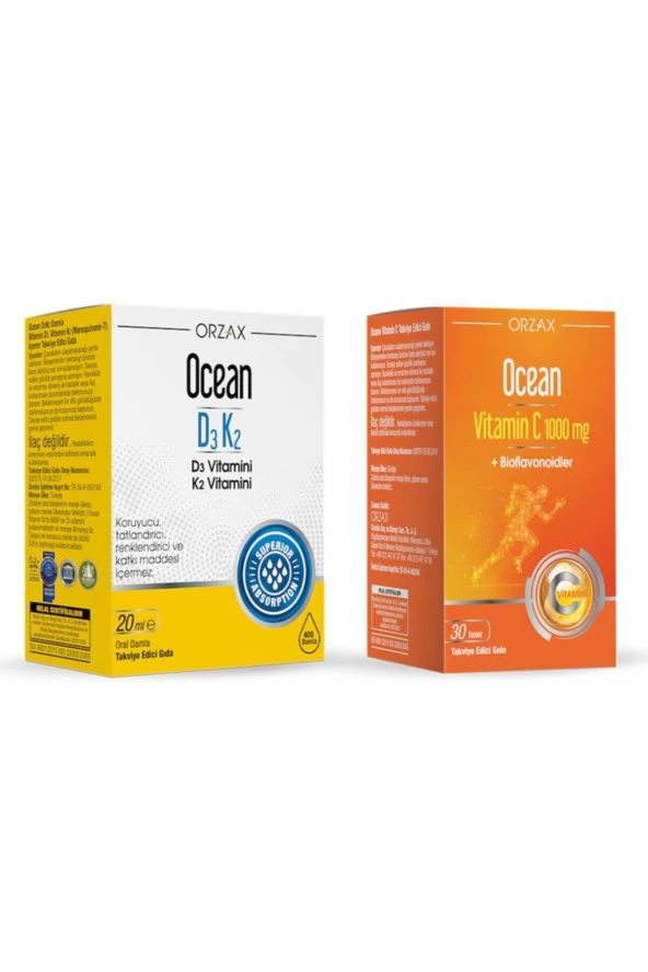 Ocean D3 K2 Damla 20 Ml + Ocean Vitamin C 1000 Mg 30 Tablet ürün görseli 1