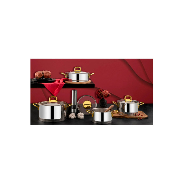 ÖZLİFE HÜMA 8 PARÇA SADE GOLD TENCERE SETİ