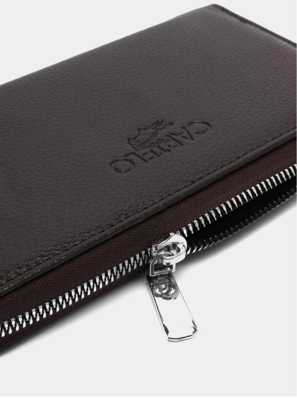 Erkek Deri Fermuarlı Kahverengi Uzun Cüzdan - 2