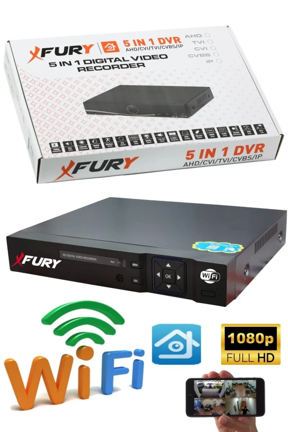 FURY 6 Kameralı 5mp Lensli 1080P 2mp Görüntü 6 Atom Gece Görüşlü FullHd Güvenlik Kamerası 5525A 500GB - 3