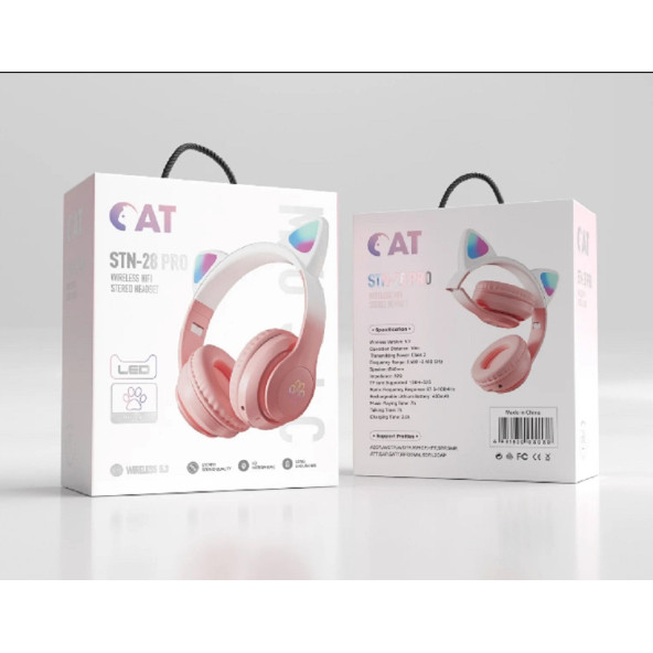 STN-28 PRO Sevimli Kedi Kulaklı Led Işıklı Katlanabilir Kablosuz Kulaküstü Bluetooth Kulaklık - 6