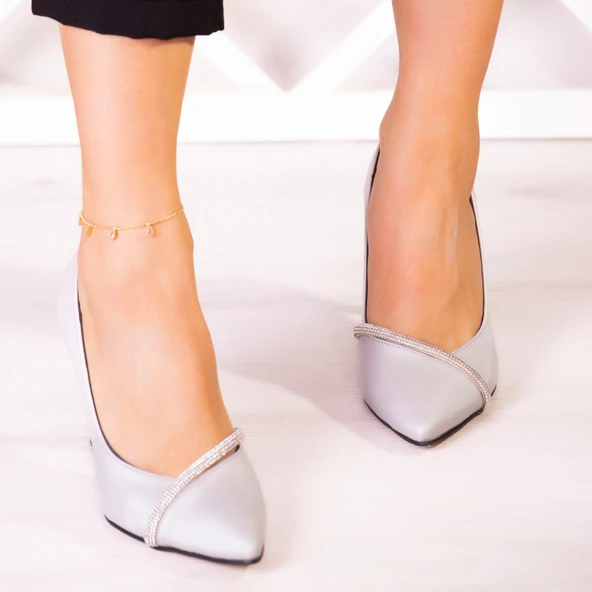 Erkan Saçmacı Roland Gümüş Saten Taşlı Sivri Burun İnce Kadeh Topuklu Abiye Ayakkabı - Resim 5