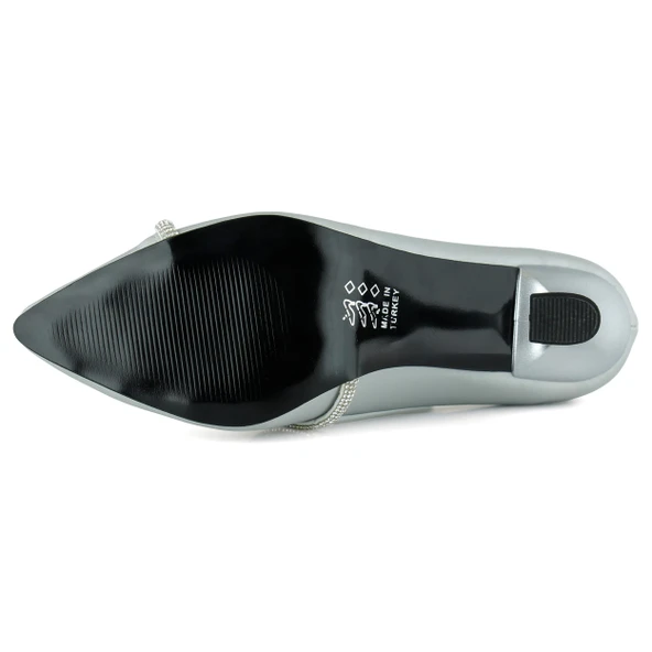 Erkan Saçmacı Roland Gümüş Saten Taşlı Sivri Burun İnce Kadeh Topuklu Abiye Ayakkabı - Resim 7