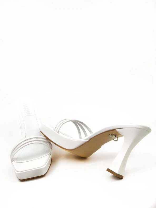 Kadın Beyaz Fonn Platform Topuklu Bilekten Sarmalı Biyeli Ayakkabı