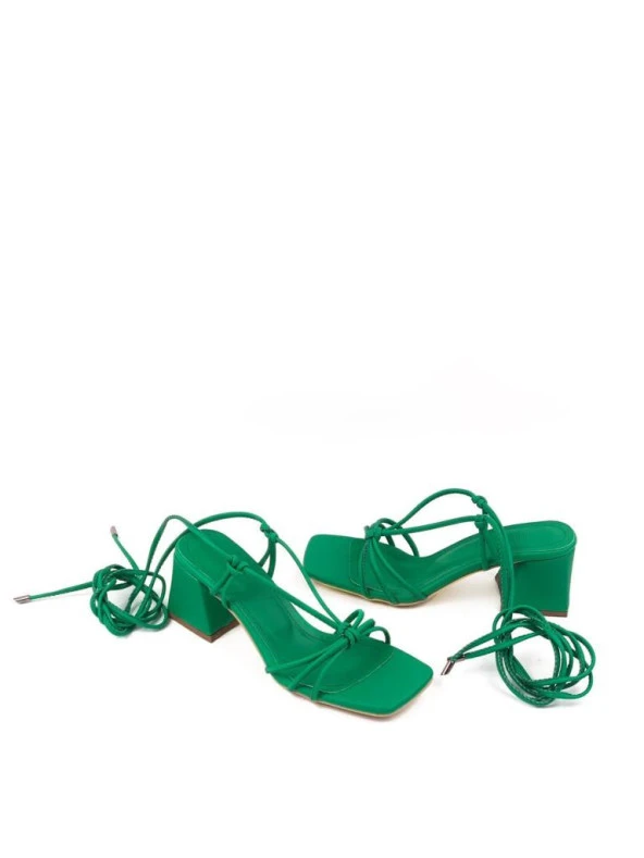 Kadın Yeşil Moys İpli Alçak Topuk Sandalet