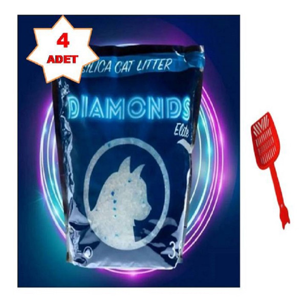 Diamonds Crystal Litter Silica Kedi Kumu 3.8 lt x 4 Adet + Kum Küreği Hediyeli