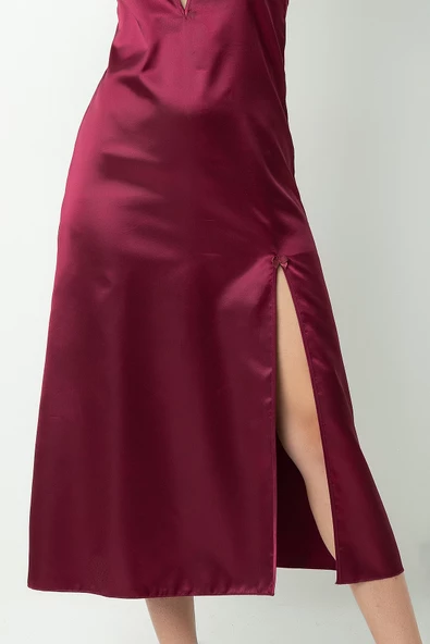 DoReMi Sırt Dantel Detaylı Yırtmaçlı Saten Gecelik - Resim 4