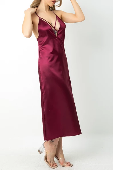 DoReMi Sırt Dantel Detaylı Yırtmaçlı Saten Gecelik - Resim 8