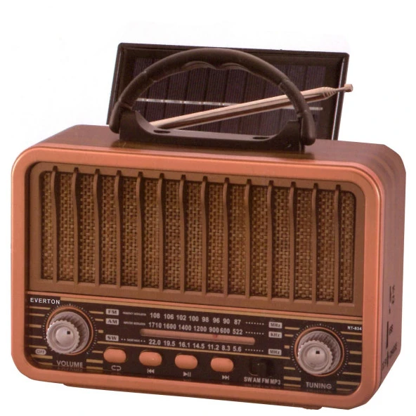 Everton Radyo-TF Card-Usb-Kumandalı Nostaljik Radyo Solar Güneş Panelli