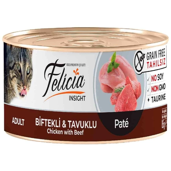 Felicia Tahılsız Biftekli Tavuklu Kıyılmış Yaş Kedi Maması 85 Gr