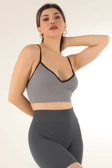 Miorre İnce Askılı V Yaka Desteksiz Fitilli Spor Sütyen - 12
