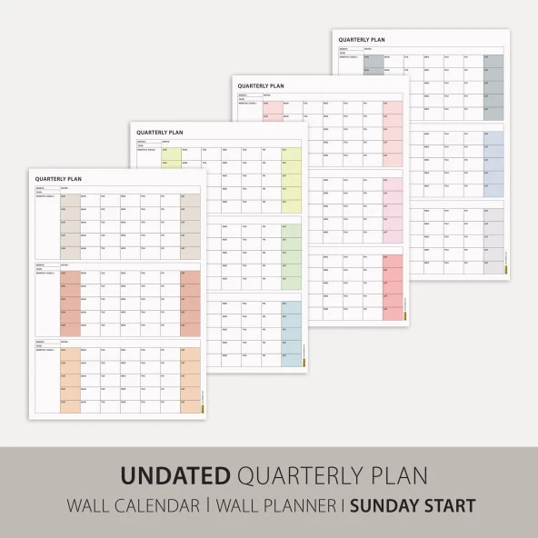 Amerikan Standardı Tarihsiz Üç Aylık Duvar Takvimi Seti, Pazar Günü Başlagıç, Üç Aylık Duvar Planlayıcısı - 50x70cm - 2