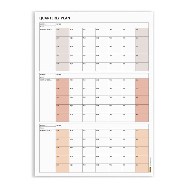 Amerikan Standardı Tarihsiz Üç Aylık Duvar Takvimi Seti, Pazar Günü Başlagıç, Üç Aylık Duvar Planlayıcısı - 50x70cm - 3