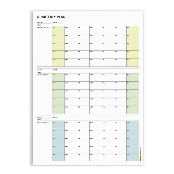 Amerikan Standardı Tarihsiz Üç Aylık Duvar Takvimi Seti, Pazar Günü Başlagıç, Üç Aylık Duvar Planlayıcısı - 50x70cm - 4