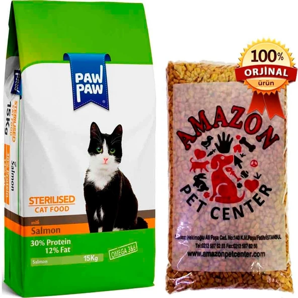 Paw Paw Sterilised Somonlu Kısırlaştırılmış Kedi Maması Açık 1 Kg ürün görseli 1