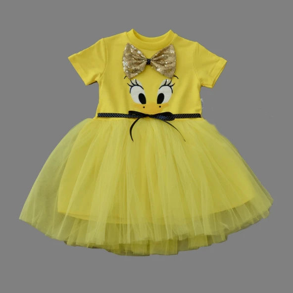 Justcheapstore933 Payet Fiyonk Tokalı Ördek Nakışlı Astarlı Kız Bebek Tütü Elbisesi