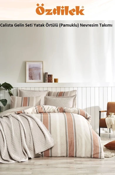 Özdilek Calista 7 Parça Yatak Örtülü (Pamuklu) Gelin Seti-Bej - 2