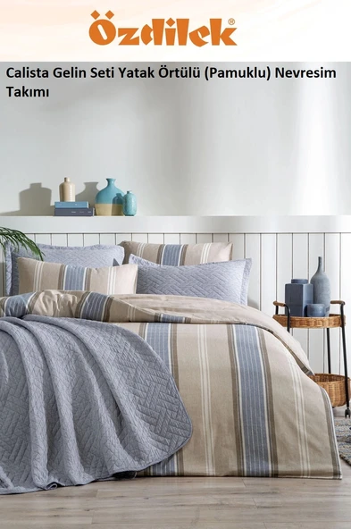 Özdilek Calista 7 Parça Yatak Örtülü (Pamuklu) Gelin Seti-Mavi - 2
