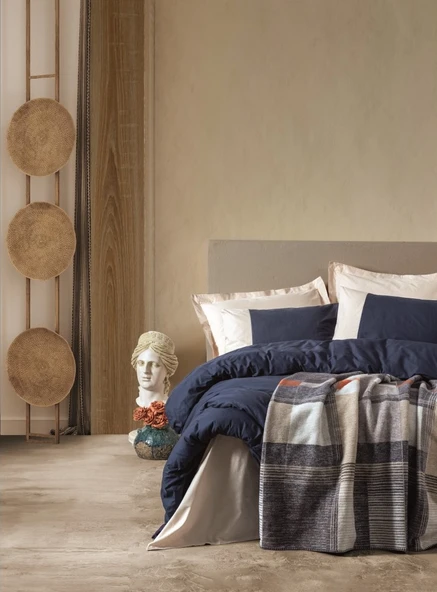 cotton Box Comfy Pamuk Battaniyeli Çift Kişilik Nevresim Takımı Clement Lacıvert - 2