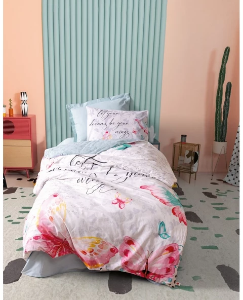 Cotton Box Genç Odası Ranforce lastikli Çarşaflı Tek Kişilik Nevresim Takımı Wigs Mınt