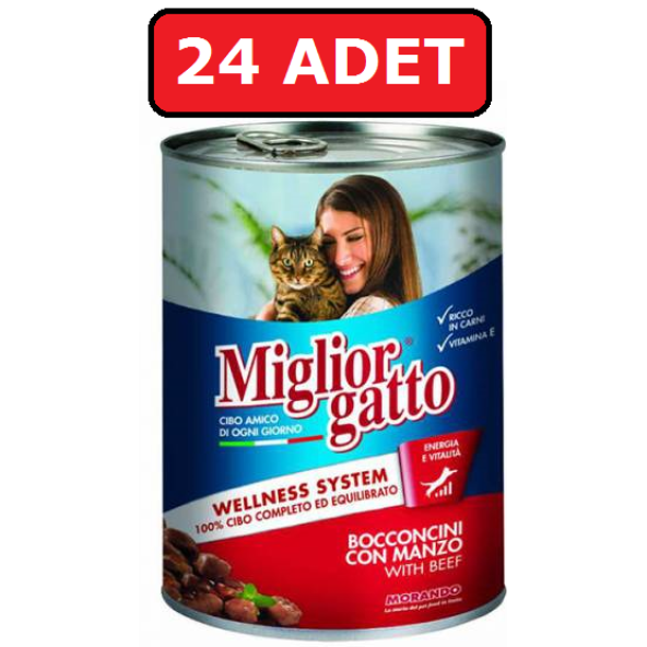 Miglior gatto biftek sığır etli kedi maması 24 adet x 405 gr konserve yaş mama