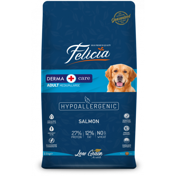 Felicia düşük tahıllı hypoallergenic somonlu köpek 15kg yetişkin köpek maması hipoalerjenik mama