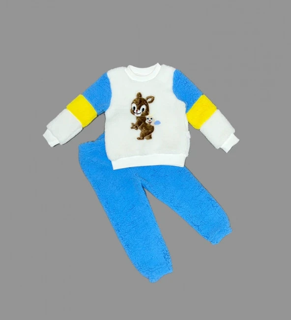Justcheapstore1913 Oyuncu Sincap Nakışlı Kuzu Kumaş Sweat Pantolon Uzun Kollu Kız Erkek 2 Li Takımı