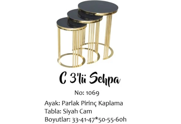 Brc zigon 14063 C model 3 lü Düz Siyah TEMPER cam Metal GOLD Renk Kaplama Elyapım