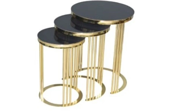 Brc zigon 14063 C model 3 lü Düz Siyah TEMPER cam Metal GOLD Renk Kaplama Elyapım - 2