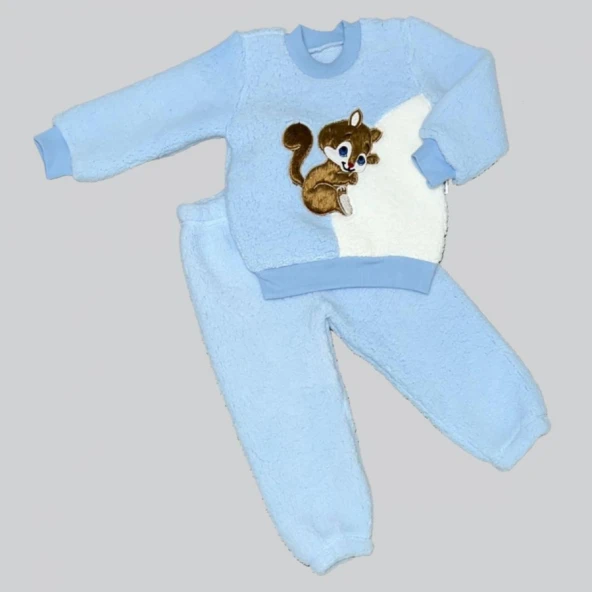 Justcheapstore1836 Masum Yavru Sincap Nakışlı Kuzu Kumaş Sweat Pantolon 2li Kız Erkek Bebek Takımı
