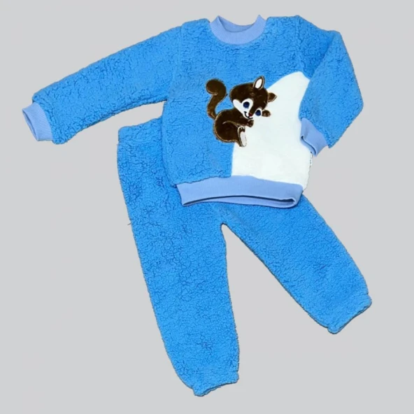 Justcheapstore1835 Masum Yavru Sincap Nakışlı Kuzu Kumaş Sweat Pantolon 2li Kız Erkek Bebek Takımı