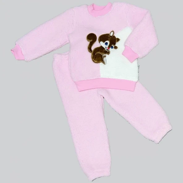 Justcheapstore1834 Masum Yavru Sincap Nakışlı Kuzu Kumaş Sweat Pantolon 2li Kız Erkek Bebek Takımı