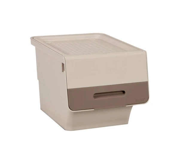 Motek Patateslik Soğanlık Tekerlekli Organizer Çok Amaçlı Saklama Kutusu 1X33 Lt Açık kahve+Krem - 2