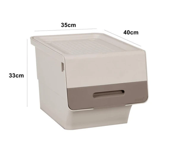 Motek Patateslik Soğanlık Tekerlekli Organizer Çok Amaçlı Saklama Kutusu 1X33 Lt Açık kahve+Krem - 7