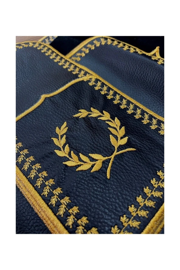 Başak Siyah Gold 12 Kişilik 37 Parça Amerikan Servis Runner ve Seti Nakışlı Deri Yemek Sunum Takımı - 4