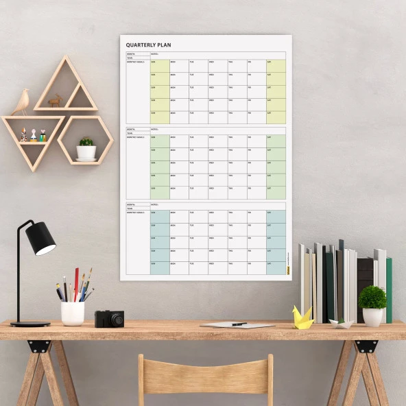 Amerikan Standardı Tarihsiz Üç Aylık Duvar Takvimi, Yeşil Renkler, Pazar Günü Başlagıç, Üç Aylık Duvar Planlayıcısı, 90