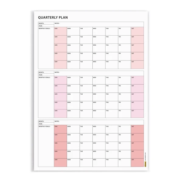 Amerikan Standardı Tarihsiz Üç Aylık Duvar Takvimi, Pembe Renkler, Pazar Günü Başlagıç, Üç Aylık Duvar Planlayıcısı, 90 - Resim 5