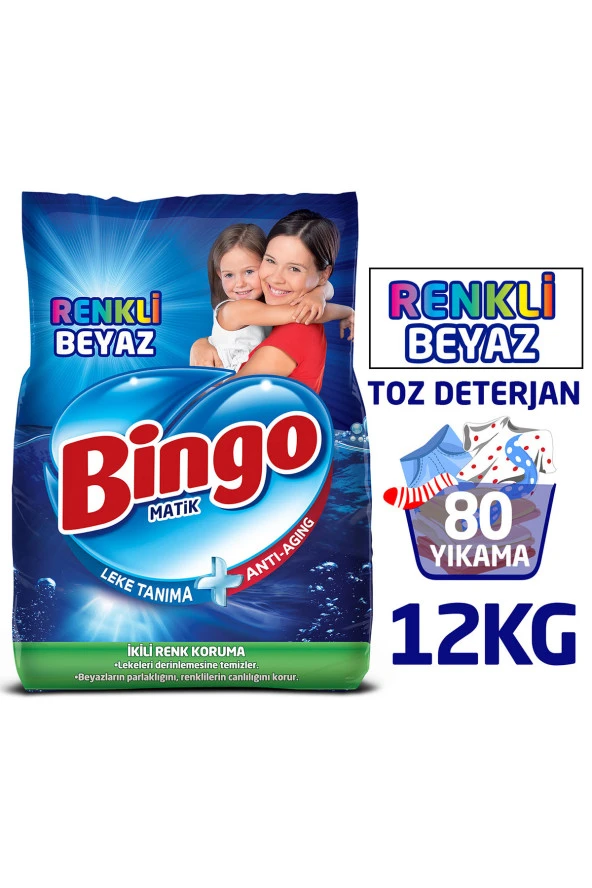 Bingo Matik Renkli Beyaz 6 kg 2'li Paket Beyazlar ve Renkliler için Toz Çamaşır Deterjanı