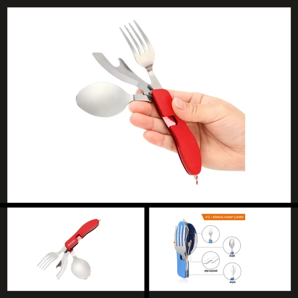 Uyguna-Yakala (out-1350) Orcamp Çatal&kaşık&bıçak Kamp Seti Kırmızı-GER.057