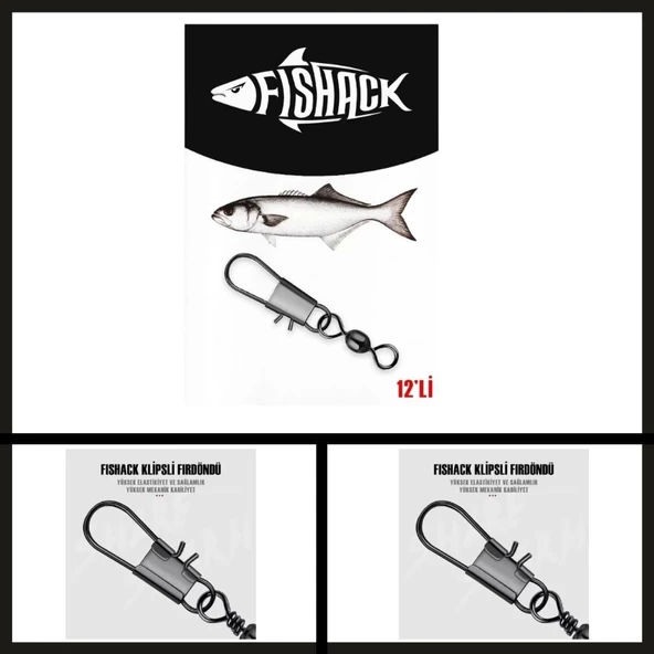 Uyguna-Yakala 12 Adet Fishack Paslanmaz Klipsli Fırdöndü Füme No: 7-RDN.045