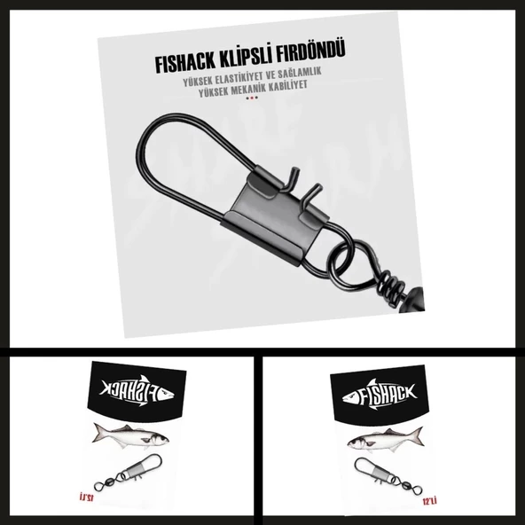 Uyguna-Yakala 12 Adet Fishack Paslanmaz Klipsli Fırdöndü Füme No: 7-RDN.045 - Resim 2