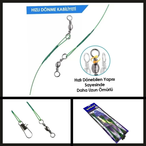 Uyguna-Yakala 72 Adet Kartela Set Fishack Klipsli Fırdöndülü Çelik Tel-MAL.431 - 2