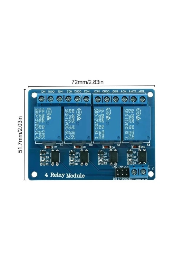 4 Kanal 12V Röle Modül - Ac 250V 10A  - Resim 3