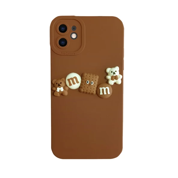 iPhone 12 Kılıf 3D M Bear Kamera Korumalı Silikon Kapak - 7