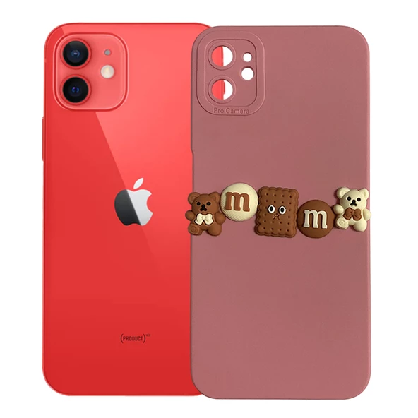 iPhone 12 Kılıf 3D M Bear Kamera Korumalı Silikon Kapak - 4
