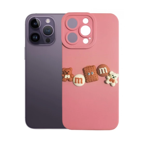 iPhone 14 Pro Max Kılıf 3D M Bear Kamera Korumalı Silikon Kapak - 9
