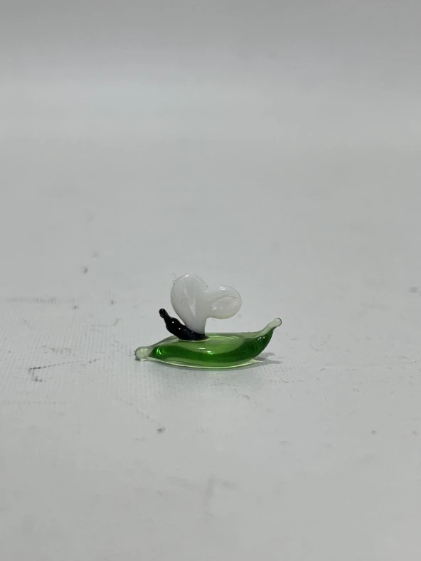 El Yapımı Mini Murano Cam Yaprak Üstü Kelebek Biblo A172-10 - Resim 2