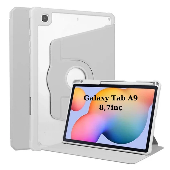 Samsung Galaxy Tab A9 8.7inç X110 X113 X115 X117 Kılıf Termik Kalem Bölmeli Dönebilen Standlı Case SET - 11
