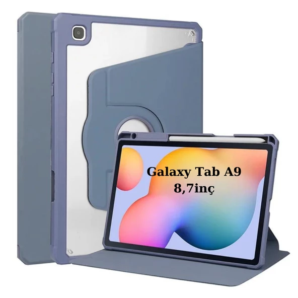 Samsung Galaxy Tab A9 8.7inç X110 X113 X115 X117 Kılıf Termik Kalem Bölmeli Dönebilen Standlı Case SET - 12