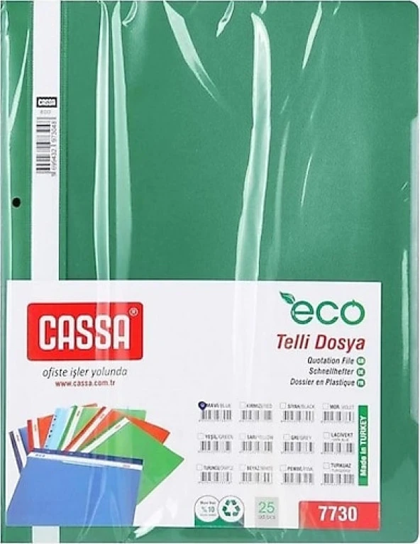 CASSA 7730 ECO TELLİ DOSYA YEŞİL (50 Lİ PAKET)